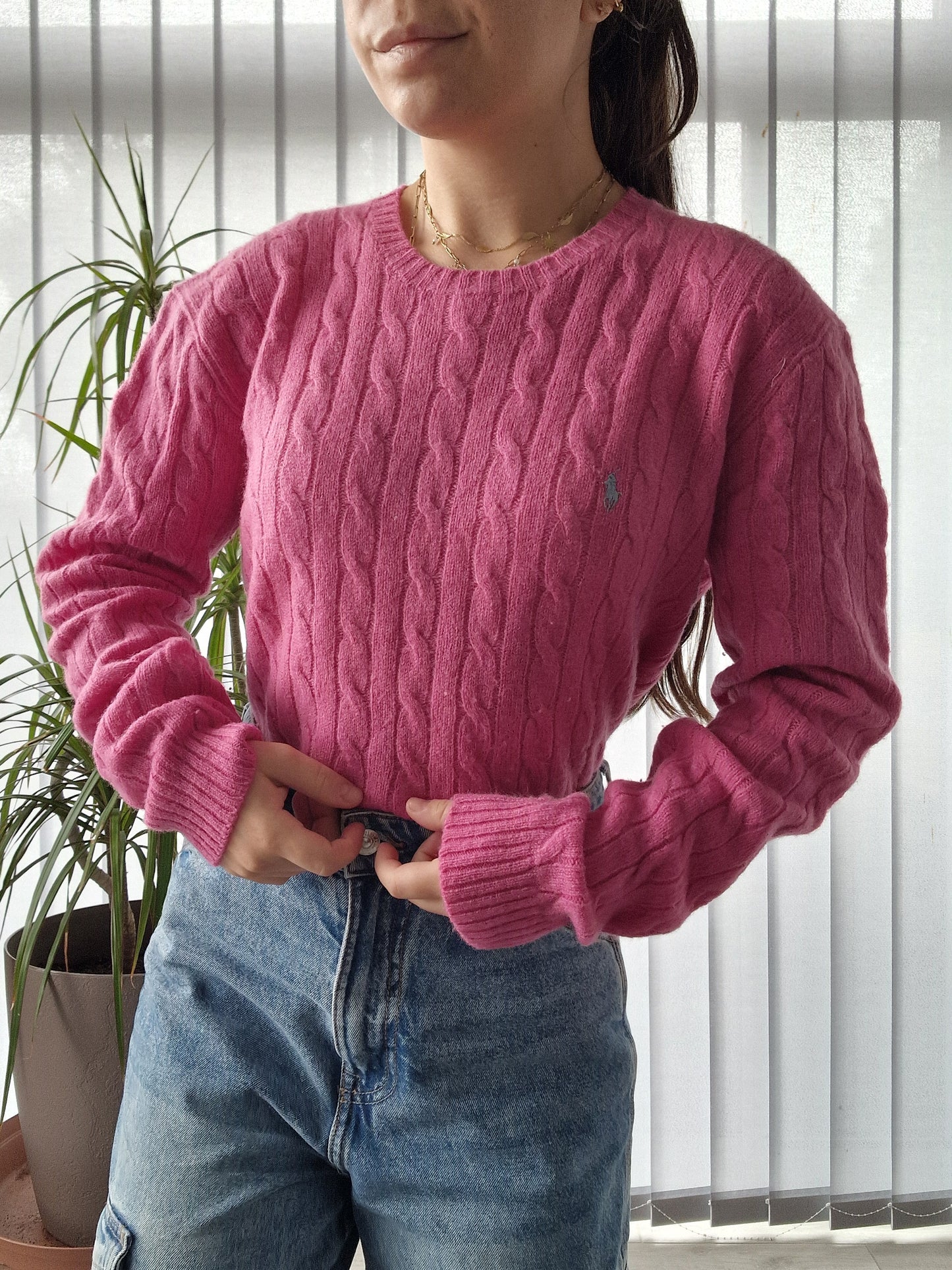 Pull en maille torsadée rose - M/38