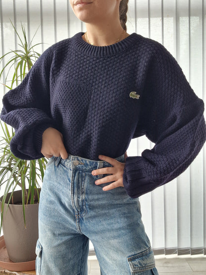 Pull en grosse maille bleu marine des années 80' - XL/42