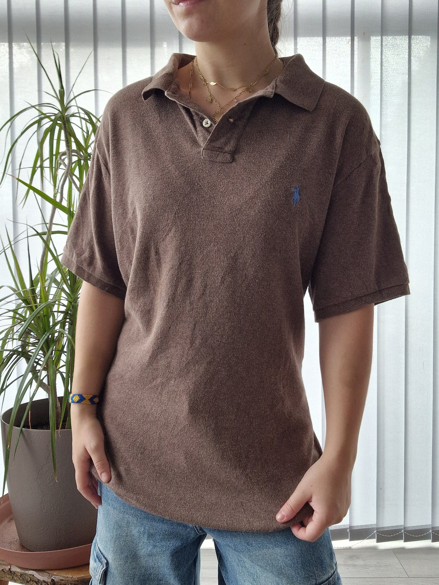 Polo MIXTE marron custom fit - L/40