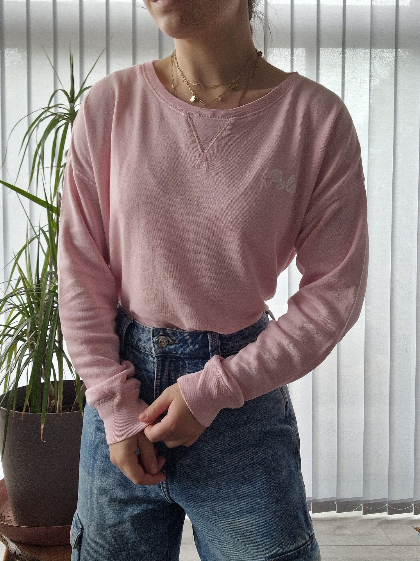 Pull léger rose clair bordé polo Ralph Lauren - XS/34