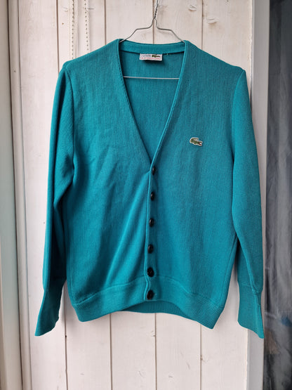 Cardigan turquoise des années 80' fabriqué en Espagne Lacoste - S/36