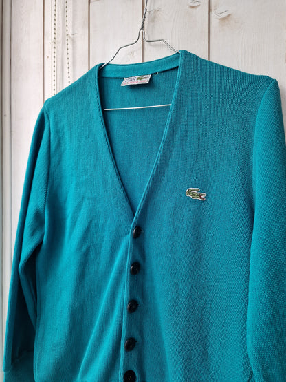 Cardigan turquoise des années 80' fabriqué en Espagne Lacoste - S/36