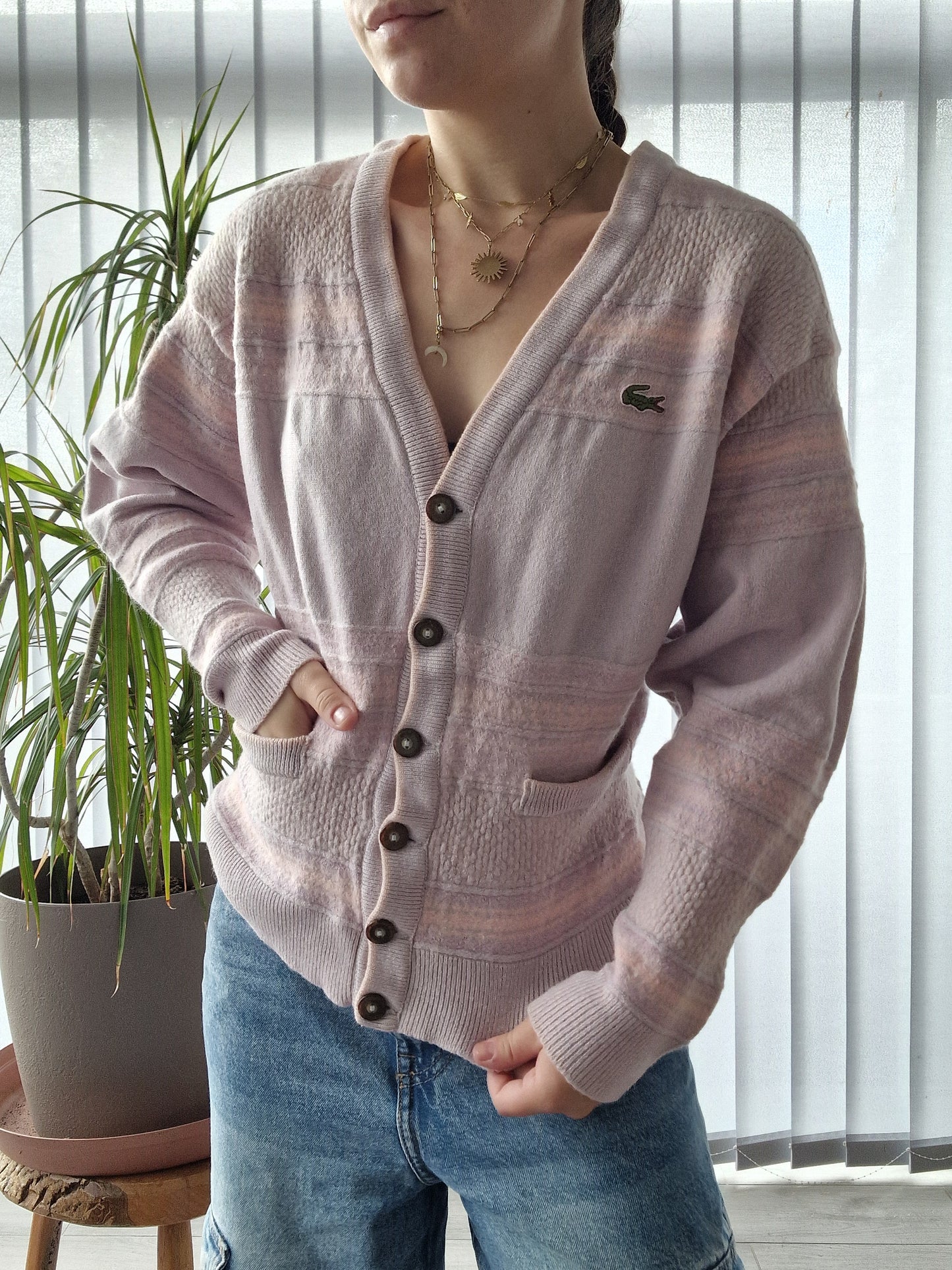 Cardigan rose à motifs des années 80' - S/36