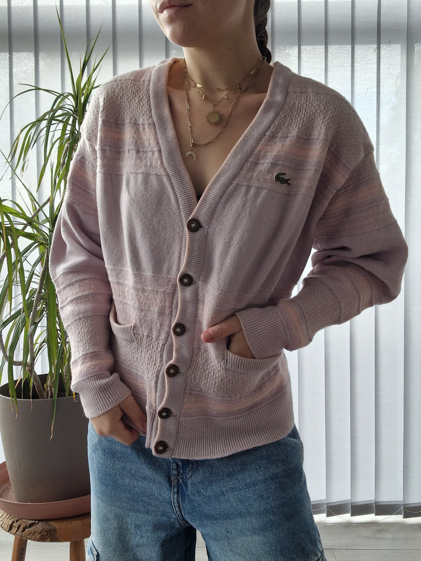 Cardigan rose à motifs des années 80' - S/36