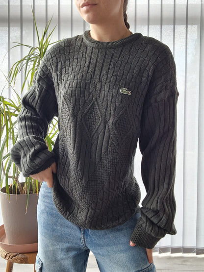 Pull en maille travaillée vert foncé des années 80' - L/XL