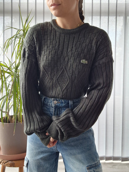 Pull en maille travaillée vert foncé des années 80' - L/XL