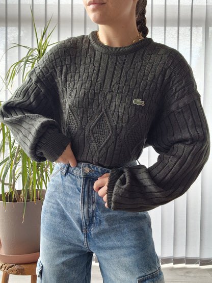 Pull en maille travaillée vert foncé des années 80' - L/XL