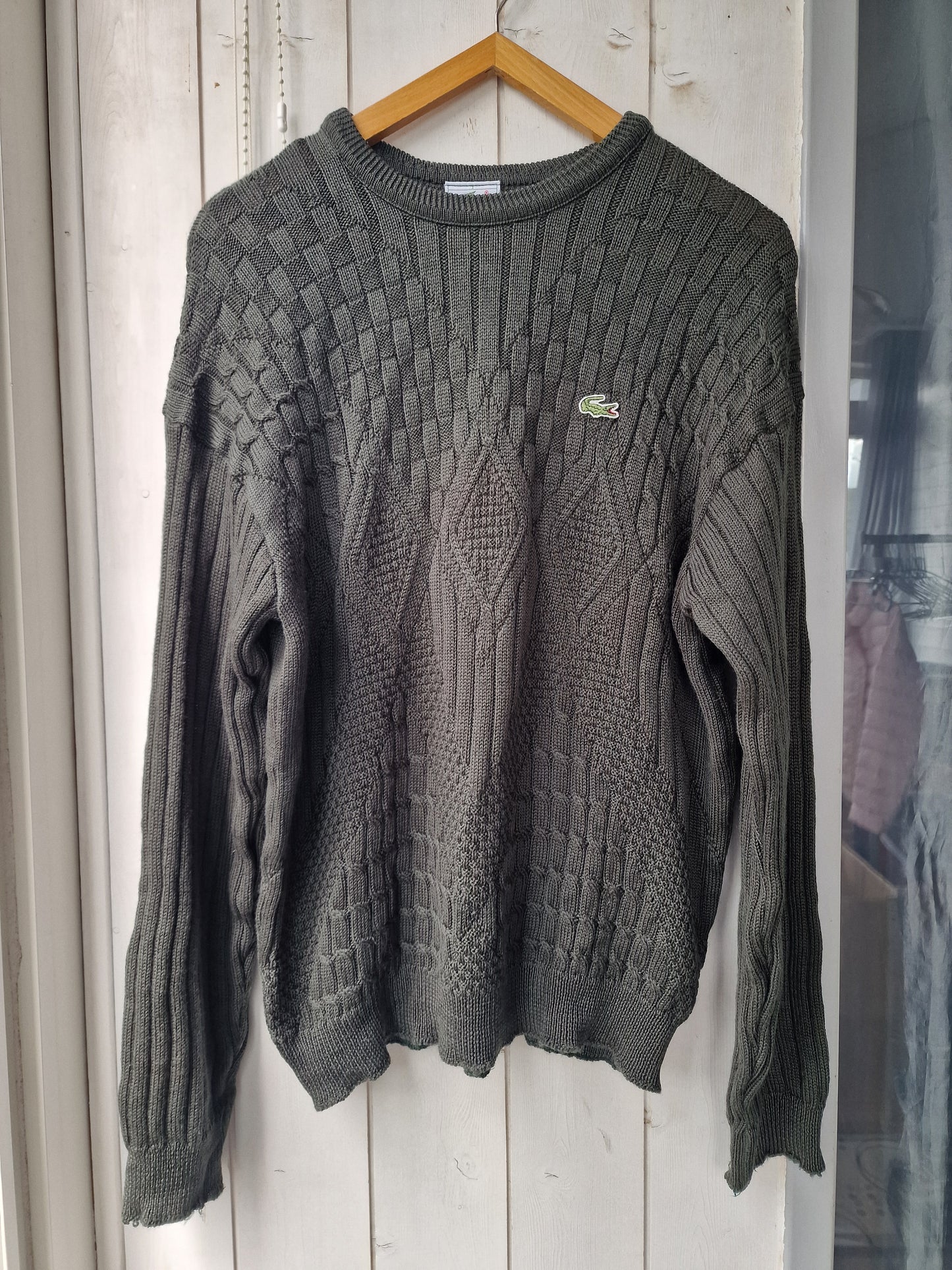 Pull en maille travaillée vert foncé des années 80' - L/XL