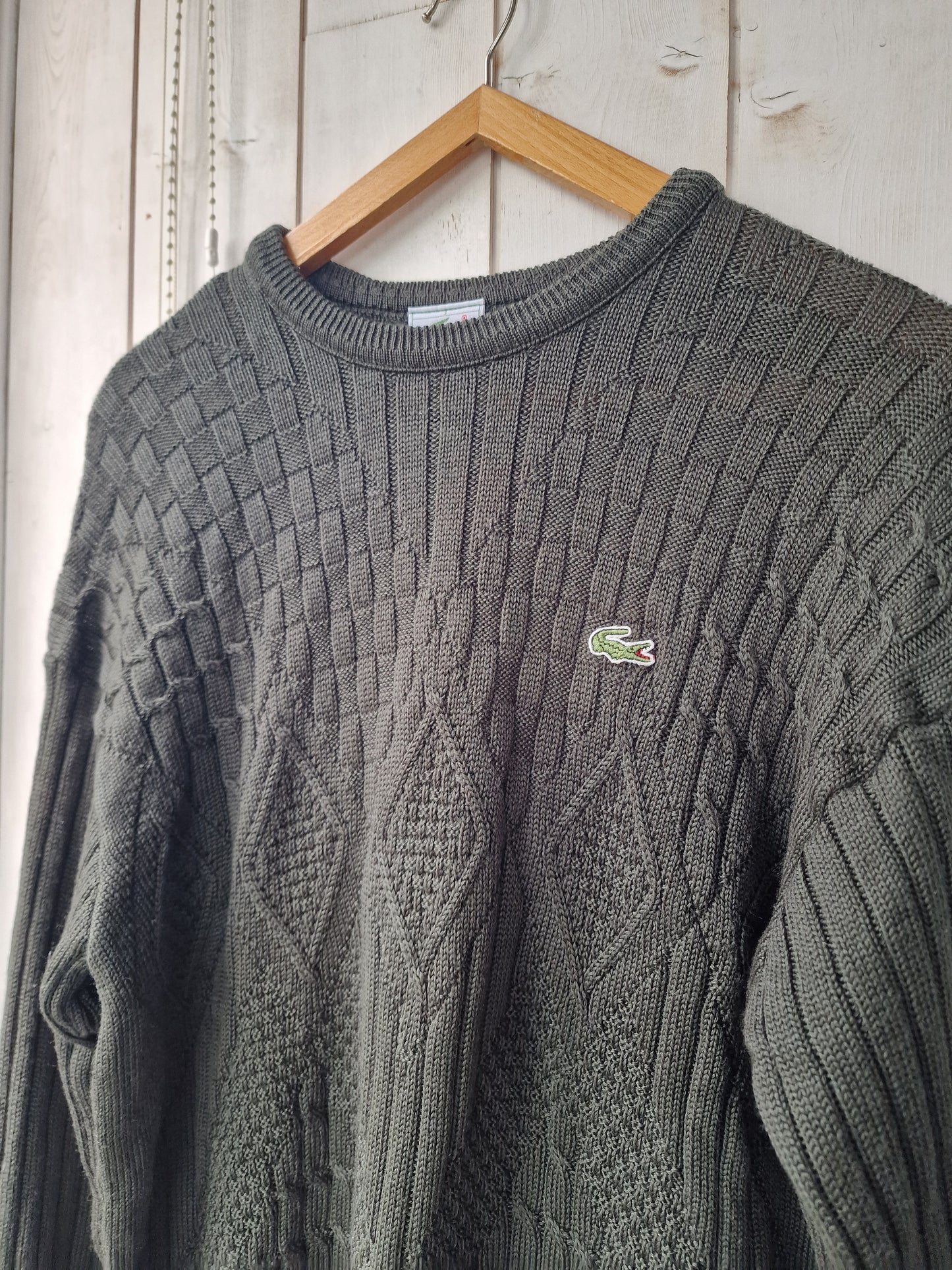 Pull en maille travaillée vert foncé des années 80' - L/XL