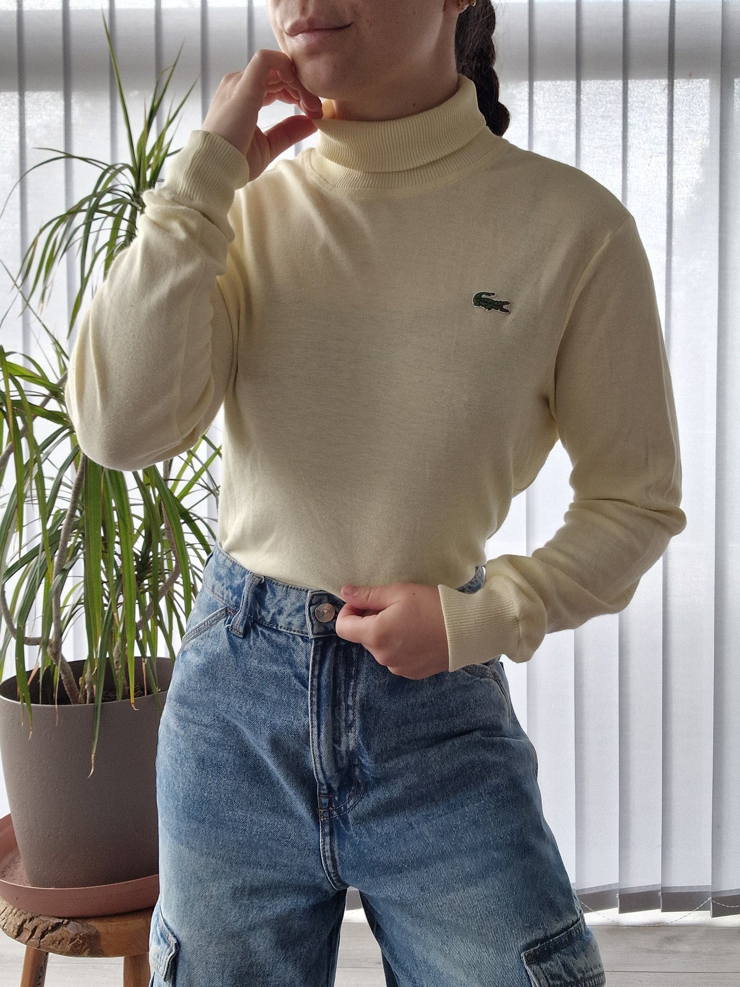 Pull col roulé jaune clair des années 80' - S/36