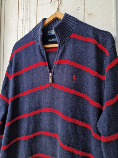 Pull camionneur bleu marine à rayures rouge - XL/42