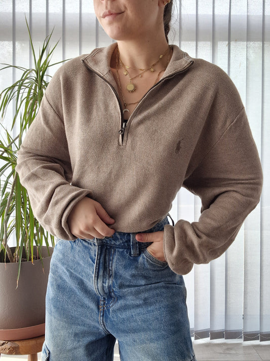 Pull camionneur marron clair en maille piquée Ralph Lauren oversize - L/40