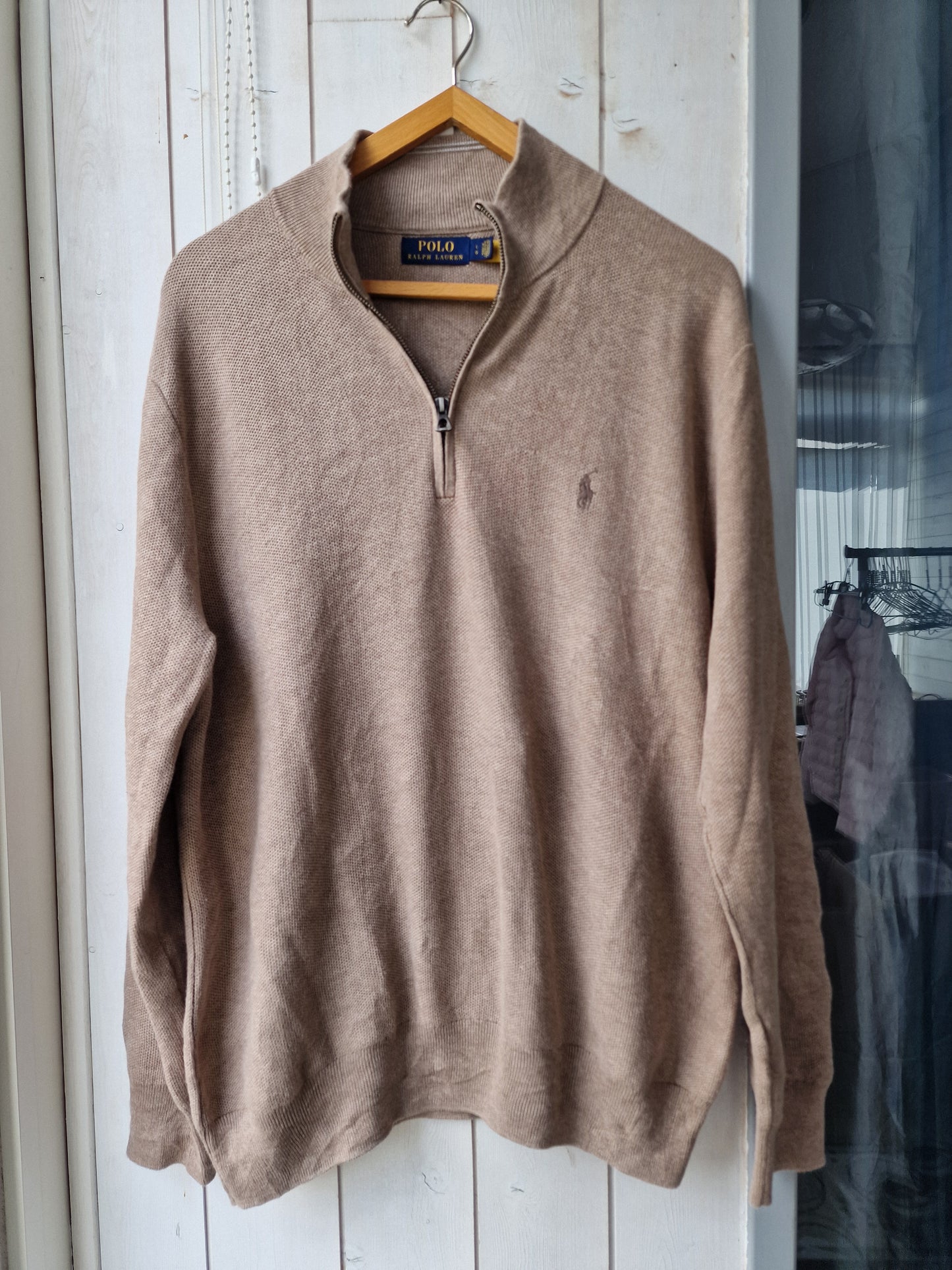 Pull camionneur marron clair en maille piquée Ralph Lauren oversize - L/40