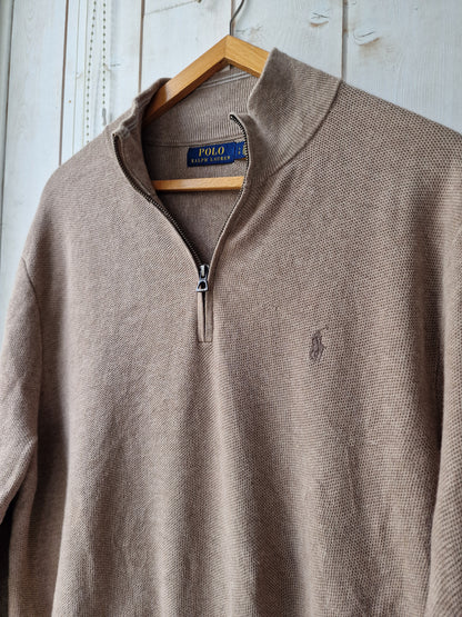 Pull camionneur marron clair en maille piquée Ralph Lauren oversize - L/40