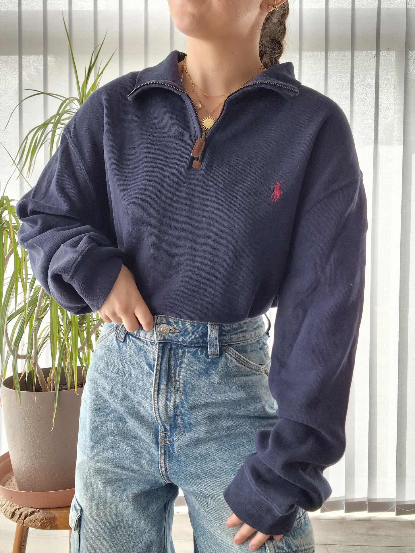 Pull camionneur bleu marine en coton doux - XL/42