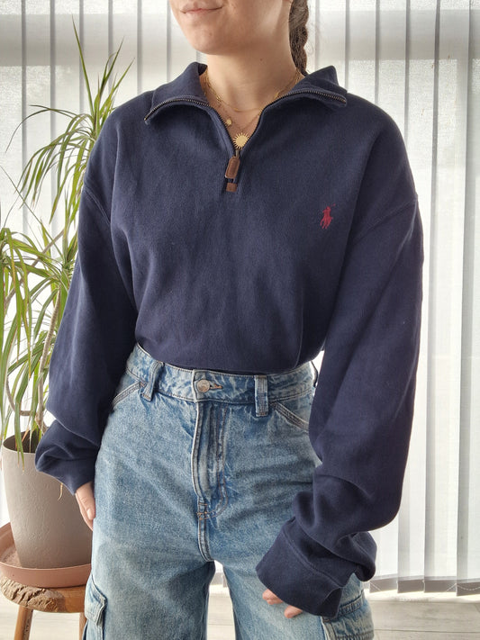 Pull camionneur bleu marine en coton doux - XL/42