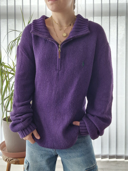 Pull camionneur en maille épaisse violette - XL/42