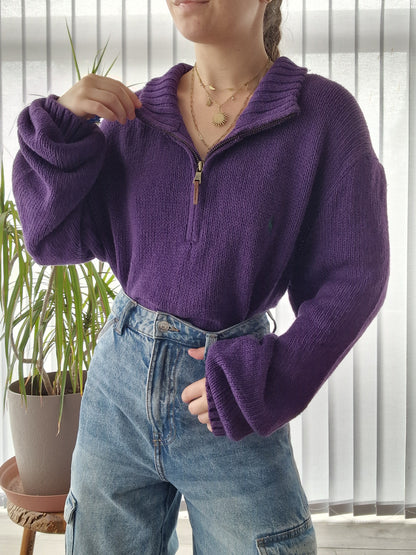 Pull camionneur en maille épaisse violette - XL/42