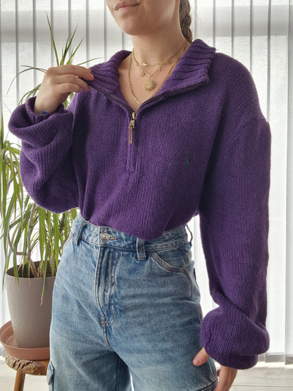 Pull camionneur en maille épaisse violette - XL/42