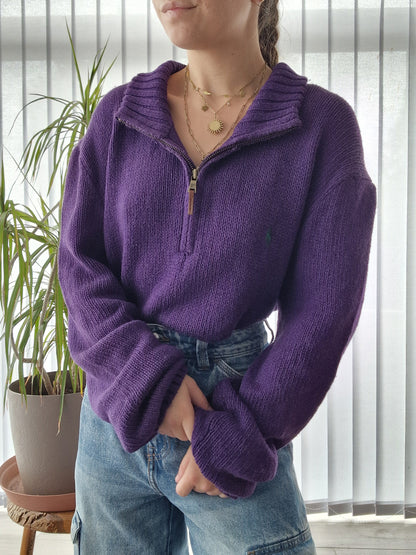 Pull camionneur en maille épaisse violette - XL/42