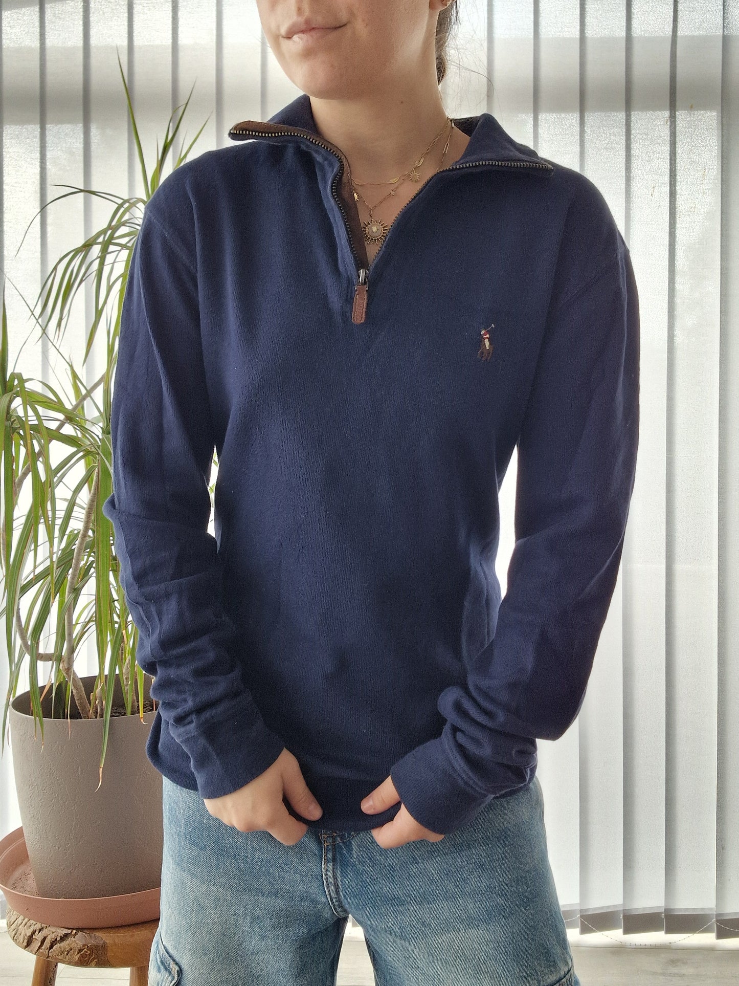 Pull camionneur en coton doux bleu marine - XS/S