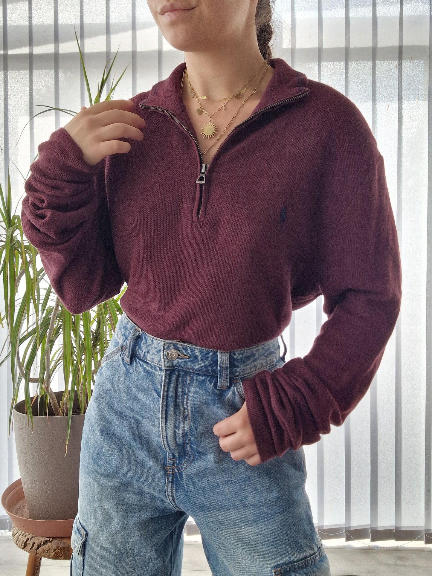 Pull camionneur HOMME bordeaux en maille piquée - M/38