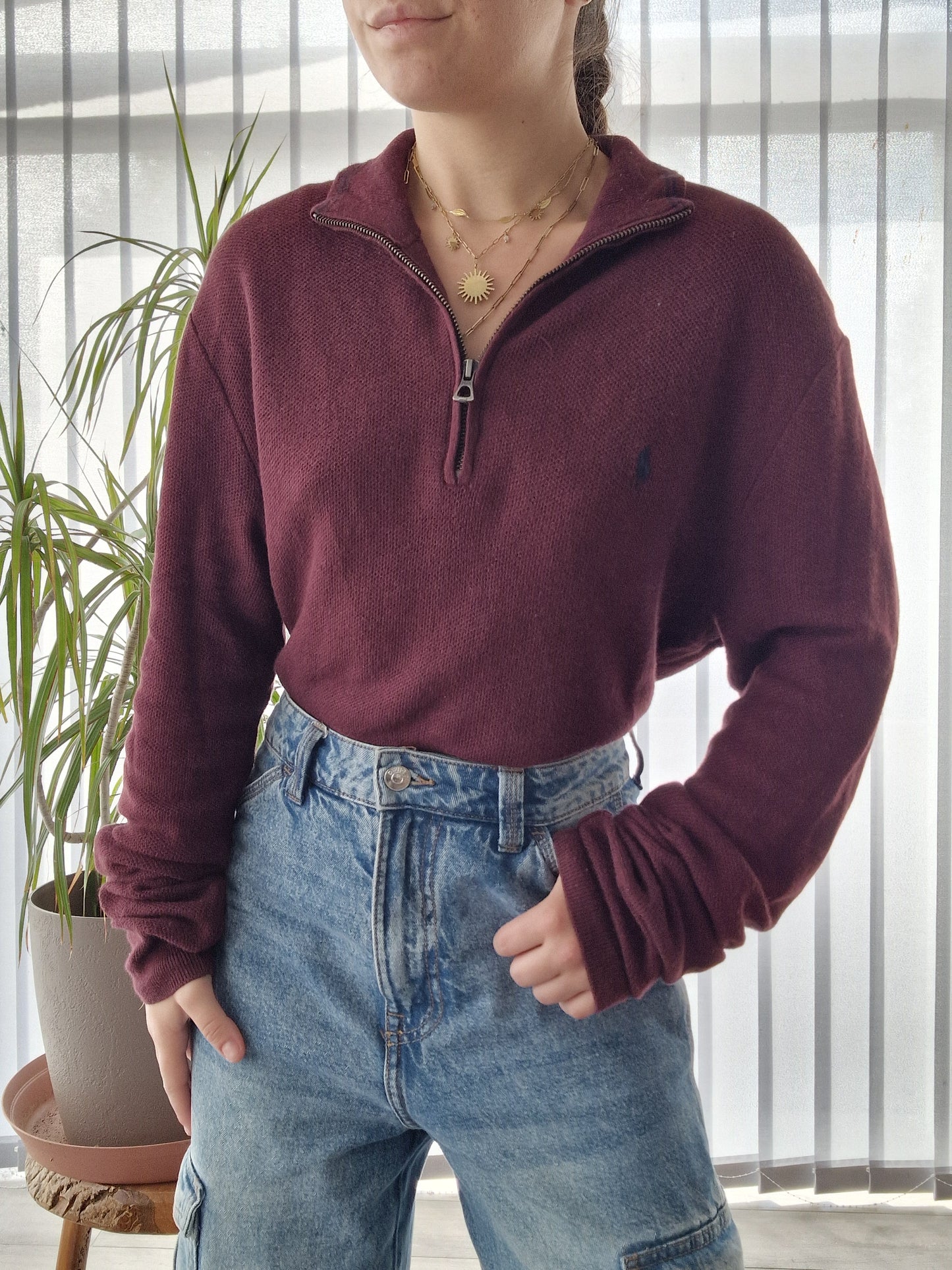 Pull camionneur HOMME bordeaux en maille piquée - M/38