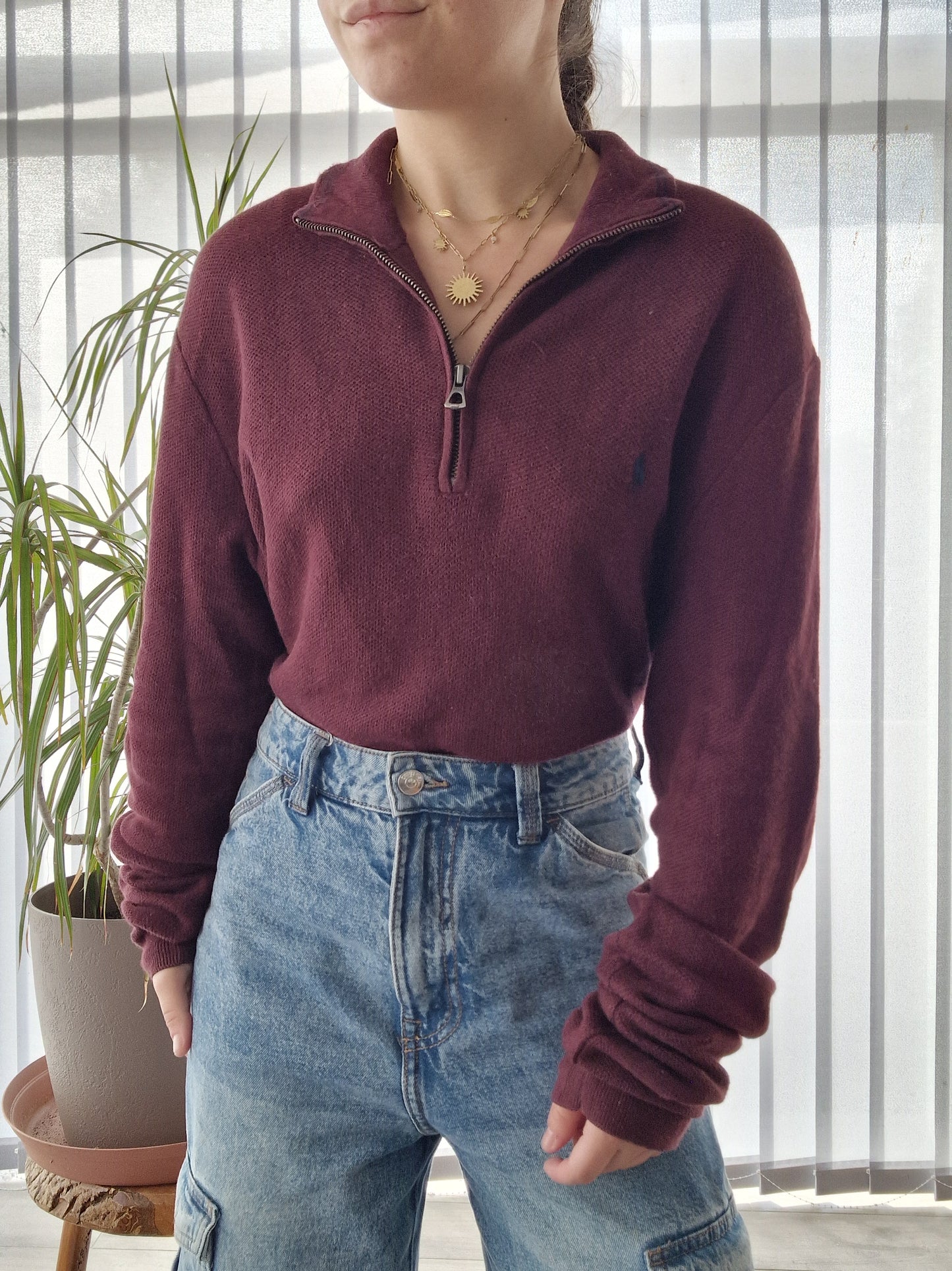 Pull camionneur HOMME bordeaux en maille piquée - M/38