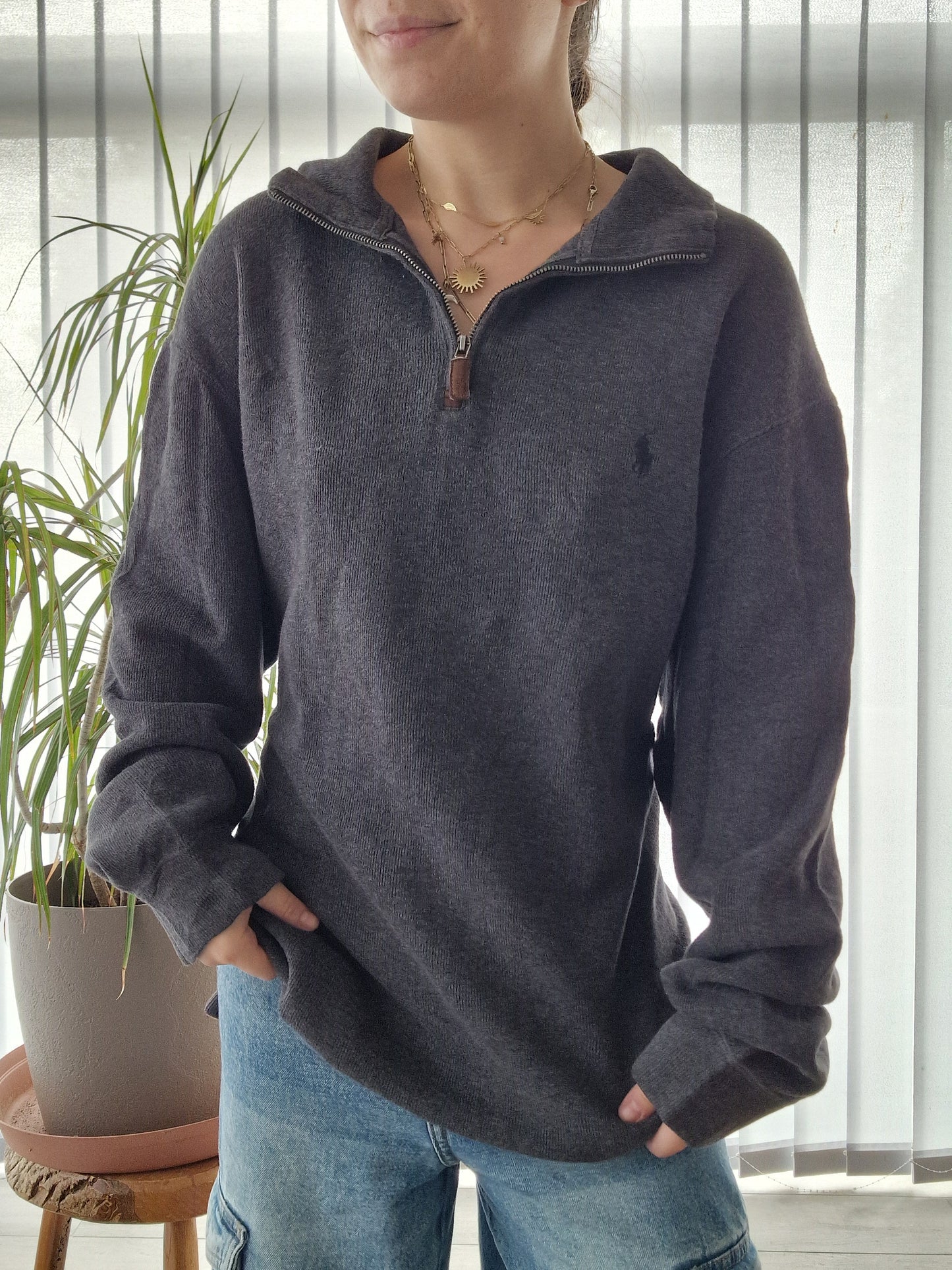 Pull camionneur gris anthracite en coton doux - XL/42