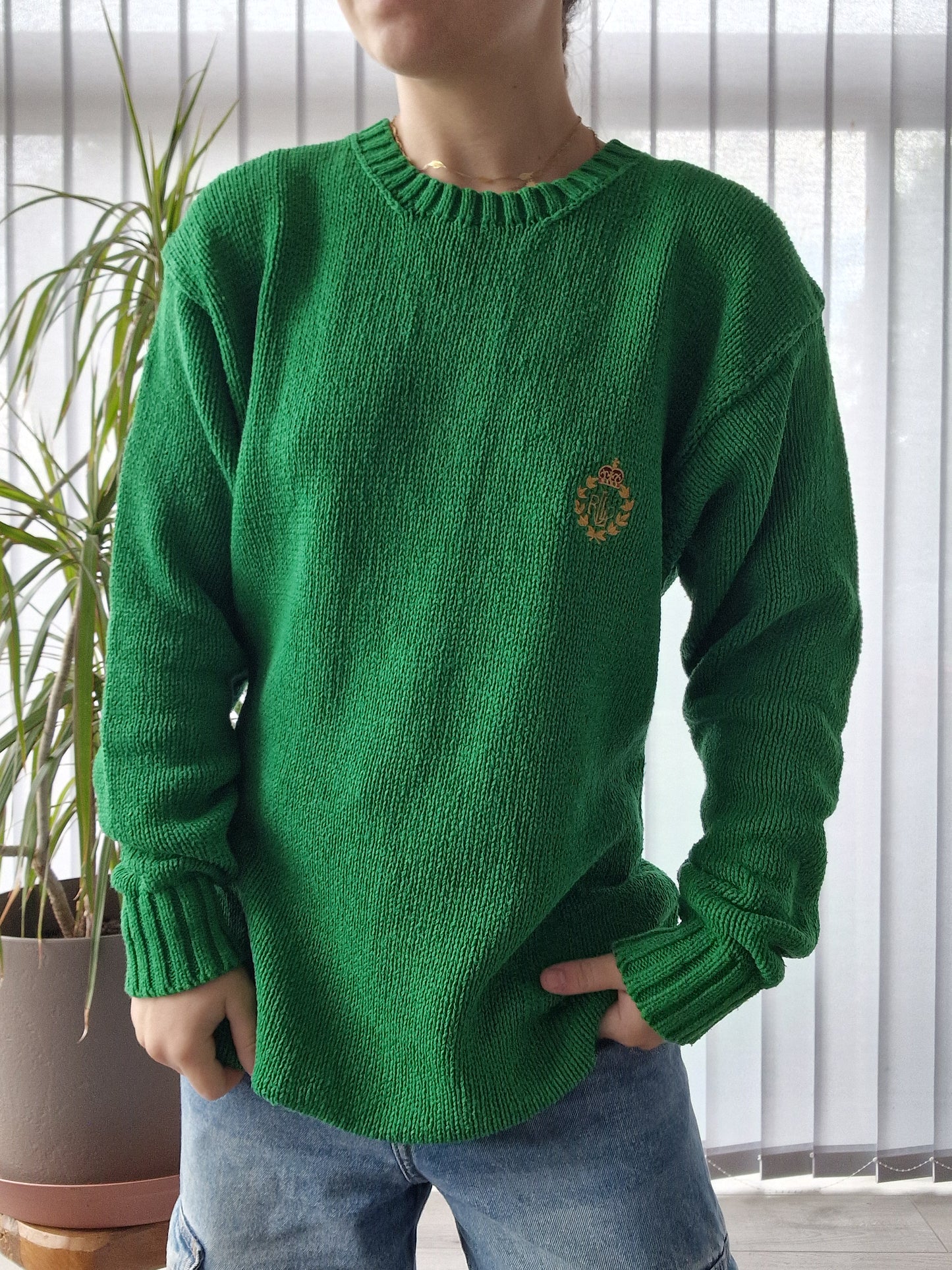 Pull en maille vert des années 90' - L/40