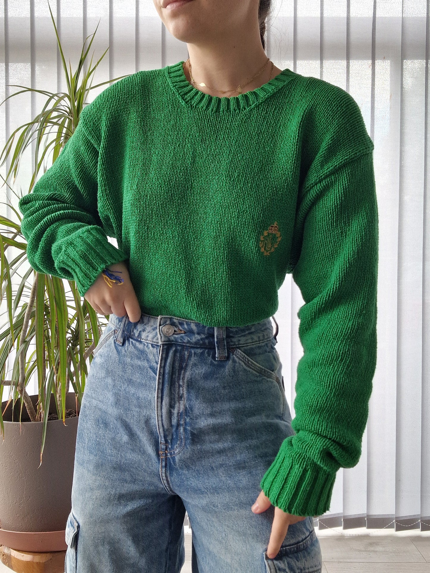 Pull en maille vert des années 90' - L/40