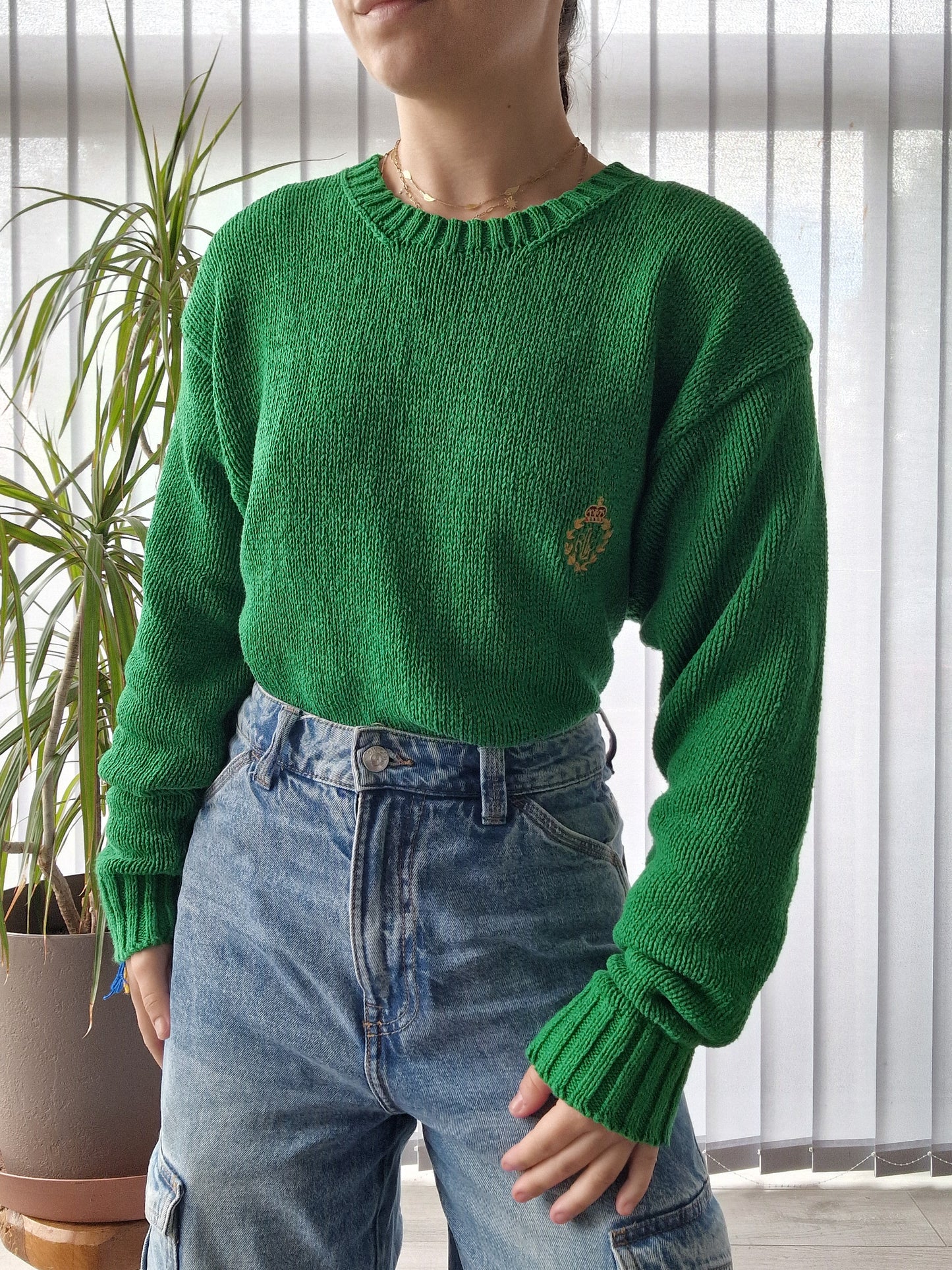 Pull en maille vert des années 90' - L/40