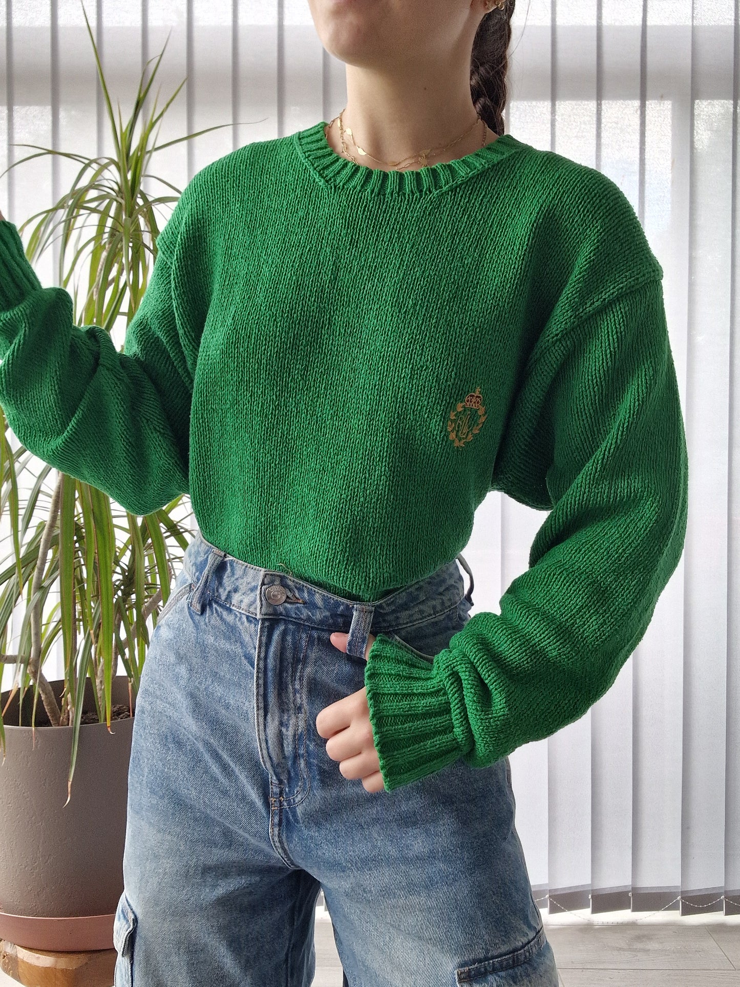 Pull en maille vert des années 90' - L/40