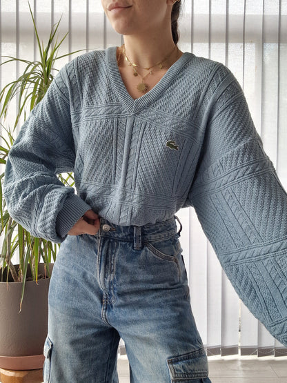 Pull bleu en maille travaillée des années 80' - L/XL