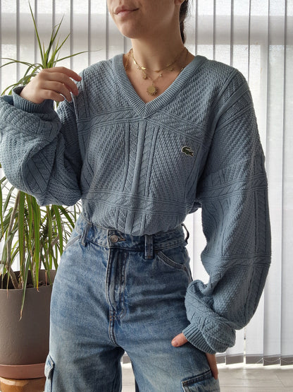 Pull bleu en maille travaillée des années 80' - L/XL