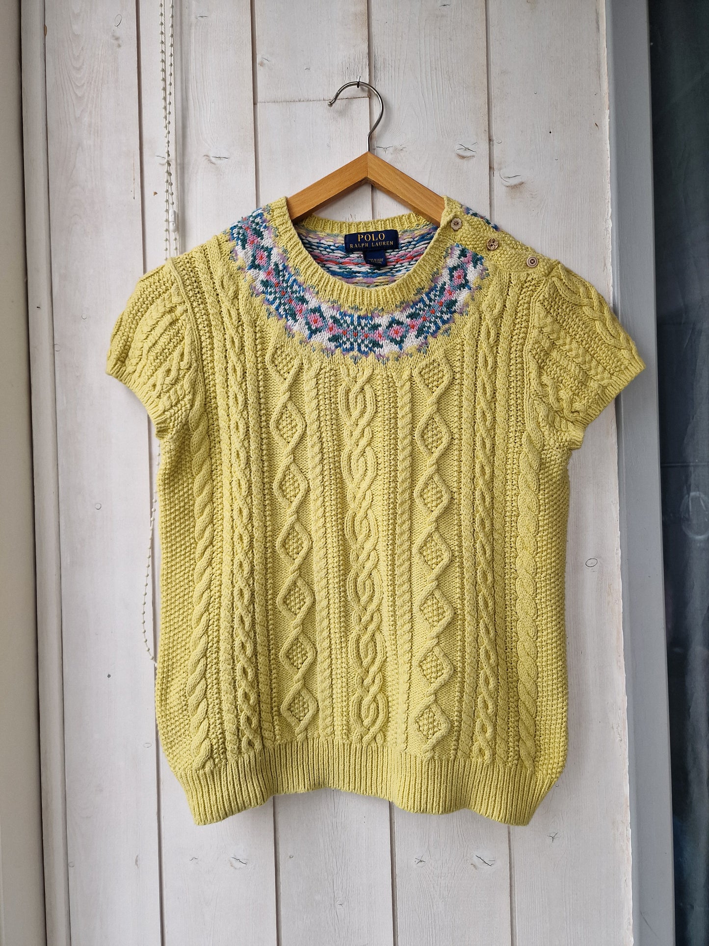 Pull en maille torsadée jaune brodé - XS/34