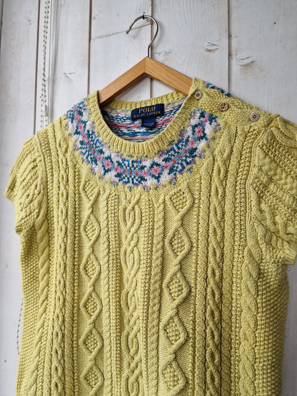 Pull en maille torsadée jaune brodé - XS/34