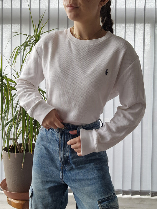 Sweat blanc en maille gaufrée - S/M