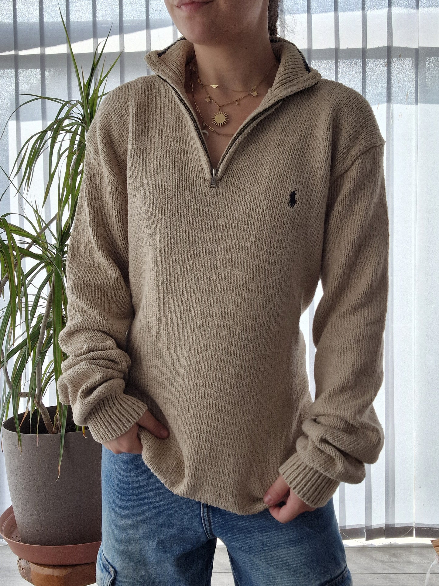 Pull camionneur MIXTE beige en maille épaisse - L/40