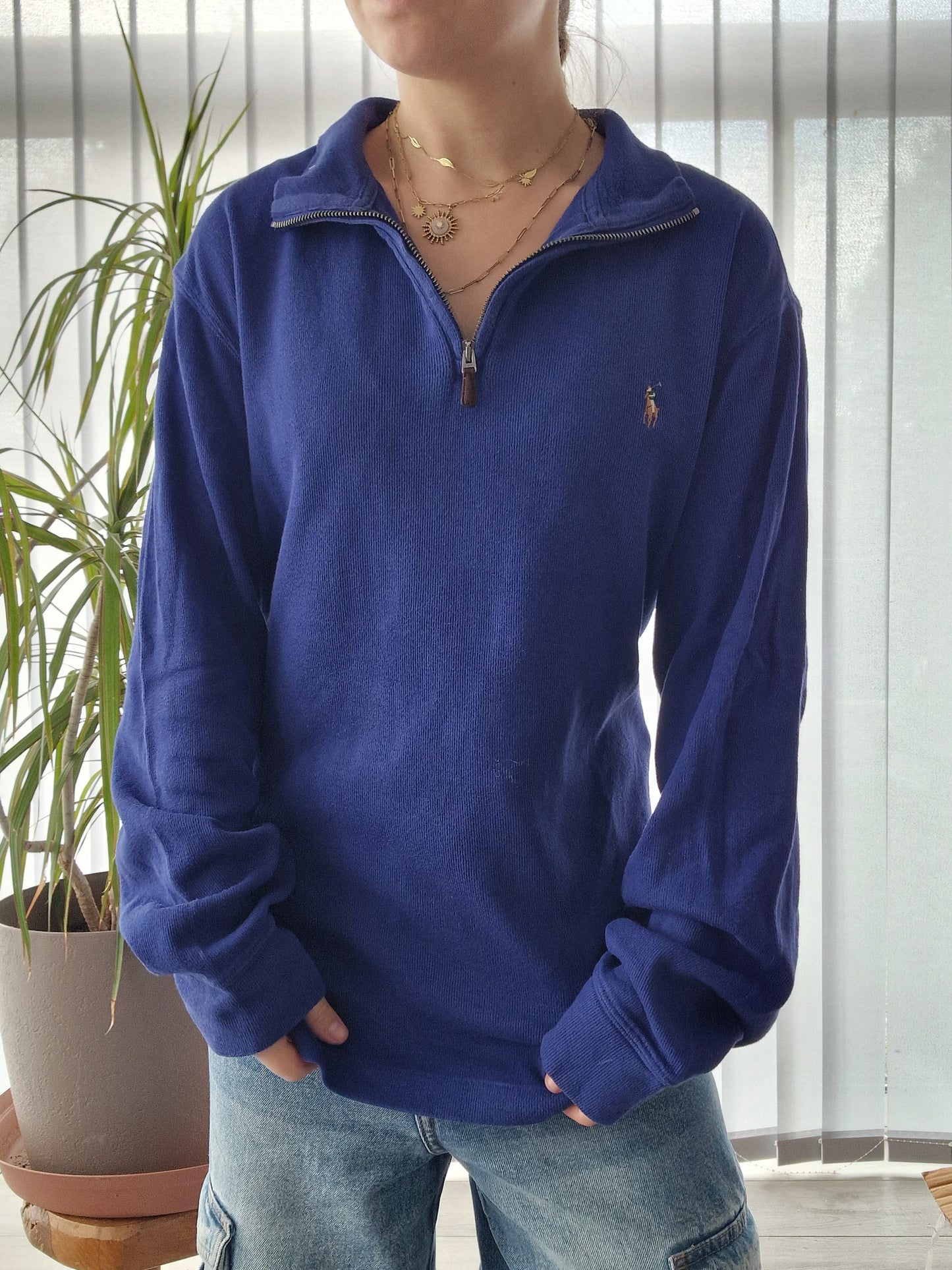 Pull camionneur HOMME bleu en coton doux - M/38