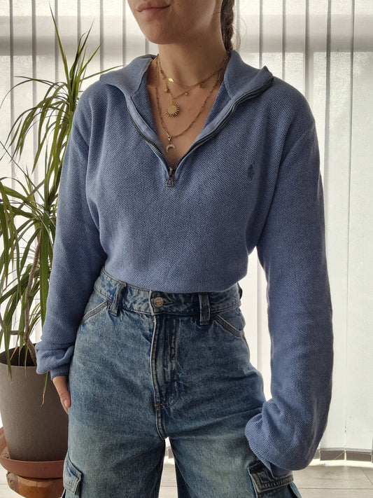 Pull camionneur en coton piquée bleu - L/40 oversize