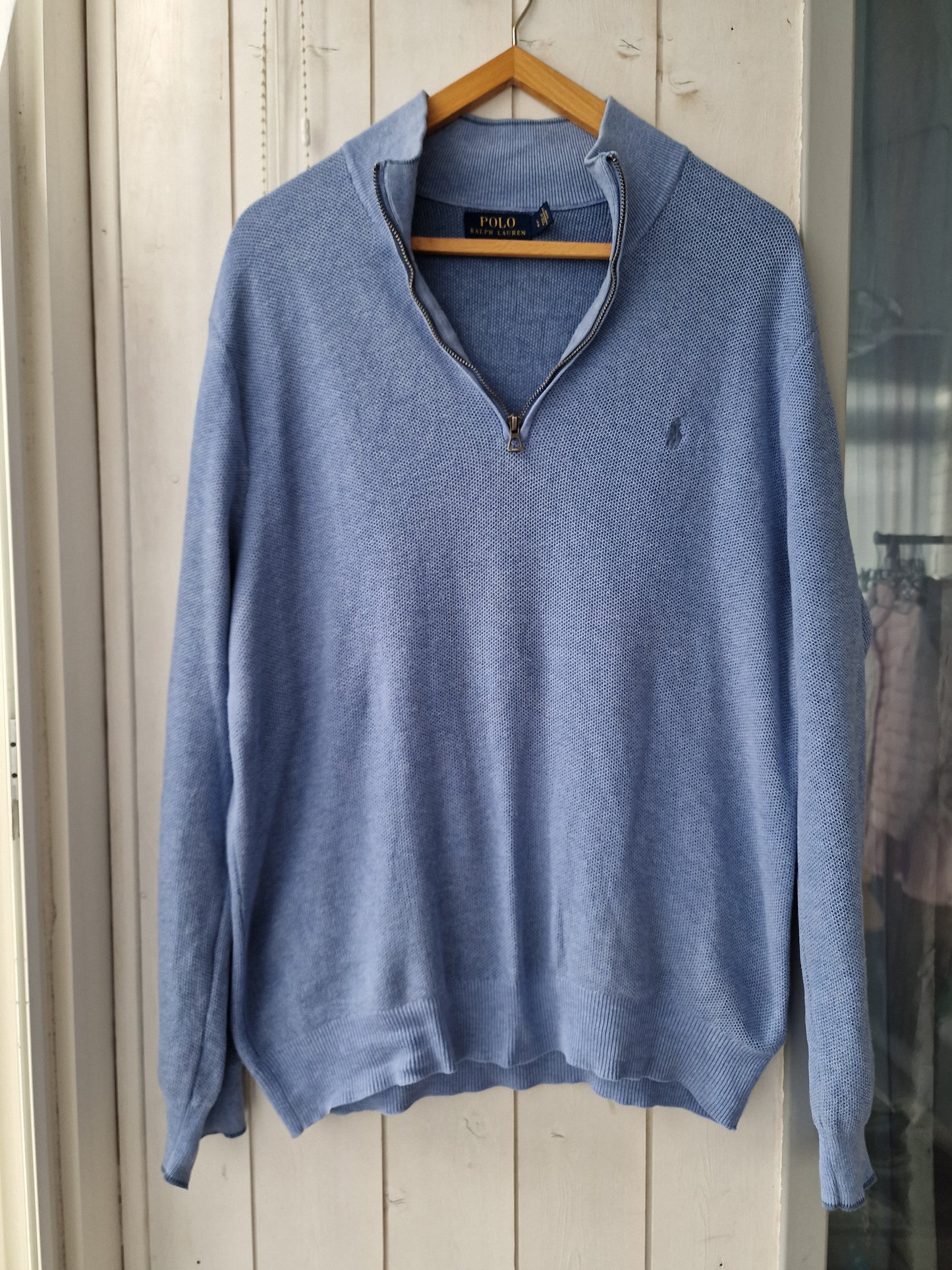 Pull camionneur en coton piquée bleu - L/40 oversize