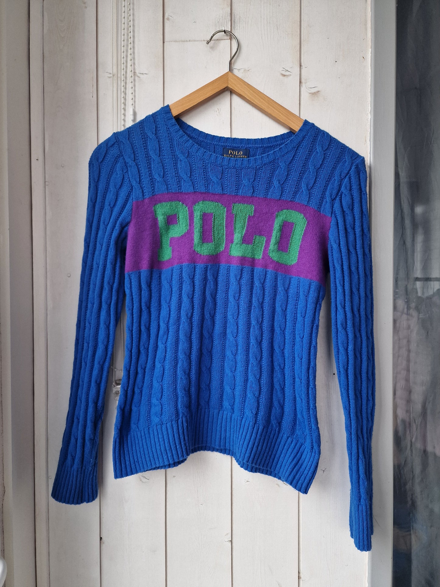 Pull en maille torsadée bleu "polo" - XS/34