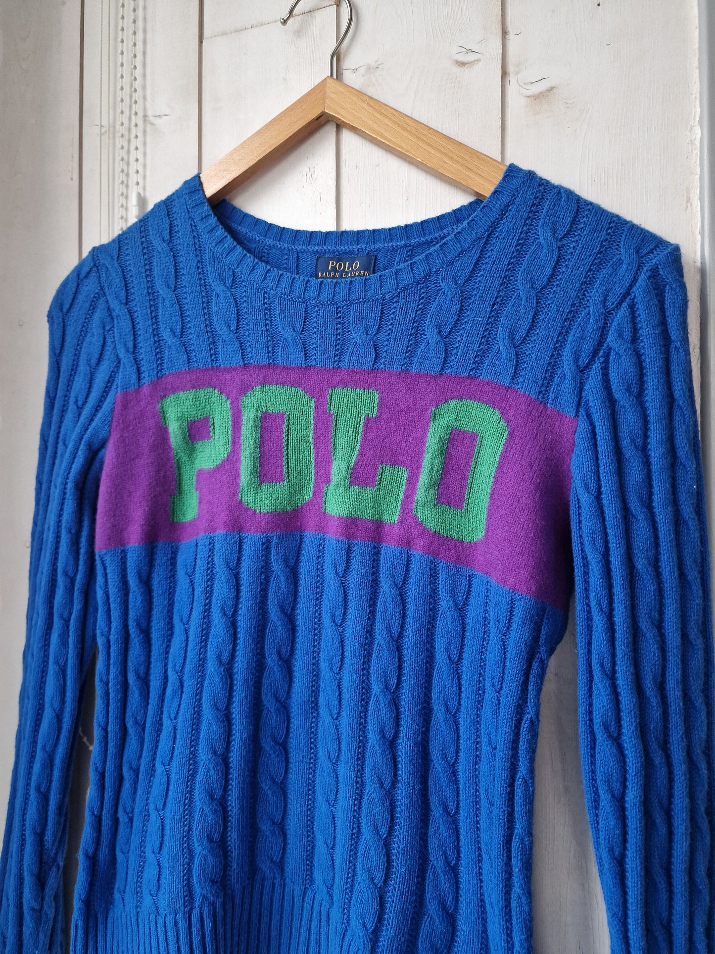 Pull en maille torsadée bleu "polo" - XS/34