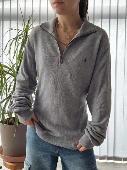 Pull camionneur en maille piquée gris clair - L/40