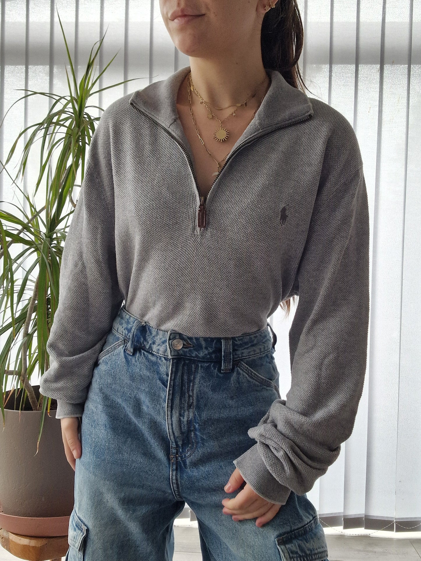 Pull camionneur en maille piquée gris clair - L/40