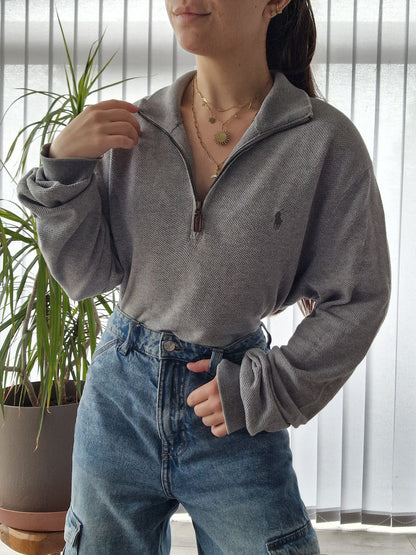 Pull camionneur en maille piquée gris clair - L/40