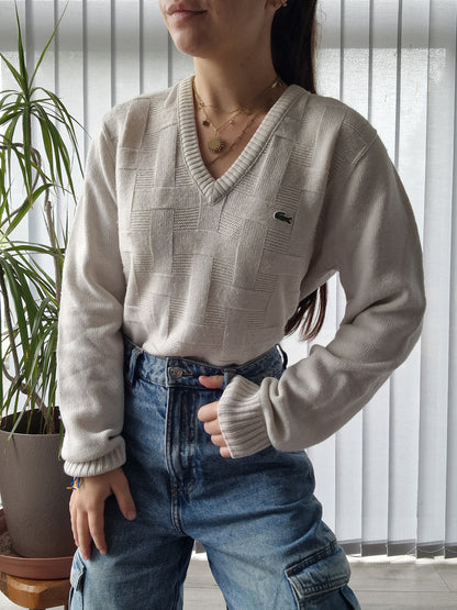 Pull col V en maille blanche des années 90' - M/38