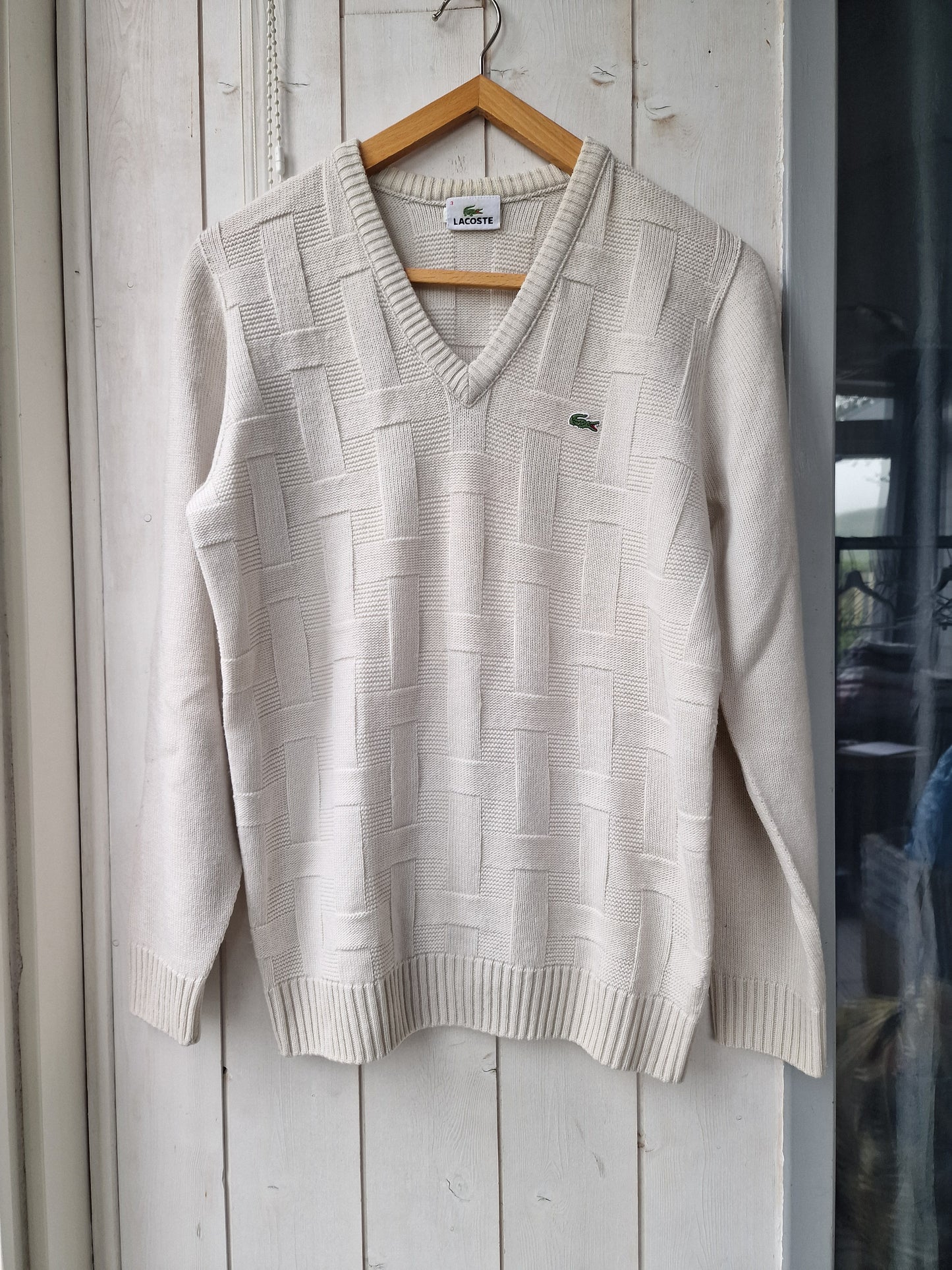 Pull col V en maille blanche des années 90' - M/38