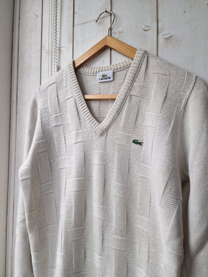 Pull col V en maille blanche des années 90' - M/38